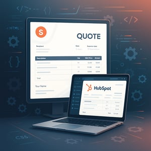 Diagram showing HubSpot workflows automatically populating deal line items into a HubSpot quote template, symbolizing streamlined sales automation and efficiency.