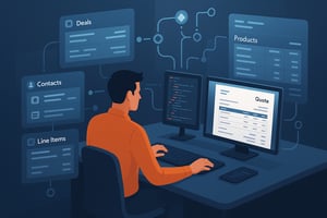 HubSpot developer building a dynamic quote template, showcasing CRM object integration and automation.